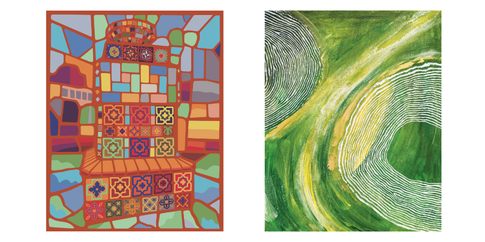 Avalon Fountain and Abstract Emergence artworks